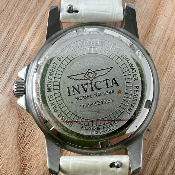 Invicta ladies hummingbird silver tone white leather watch NEW BATTERY main image 5